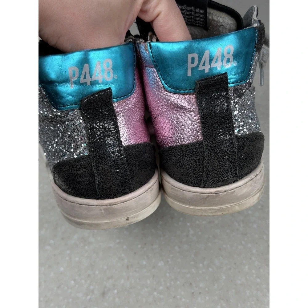 P448 Multicolor Glitter High Top Sneakers in Pink Silver Teal  Size 40 US 9.5-10